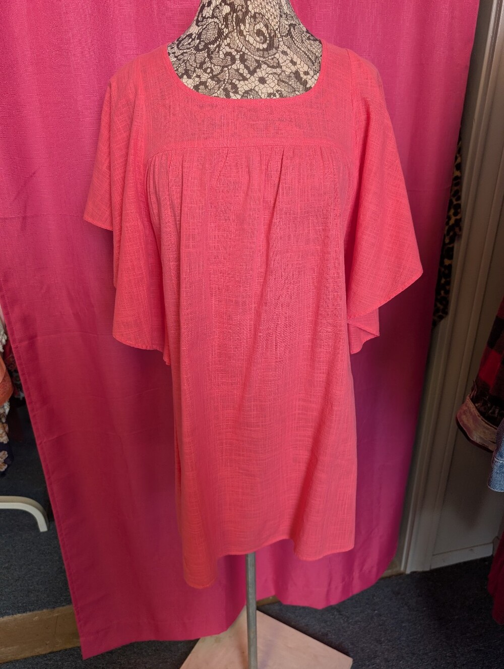 Pink Mini Dress with Flutter Sleeves